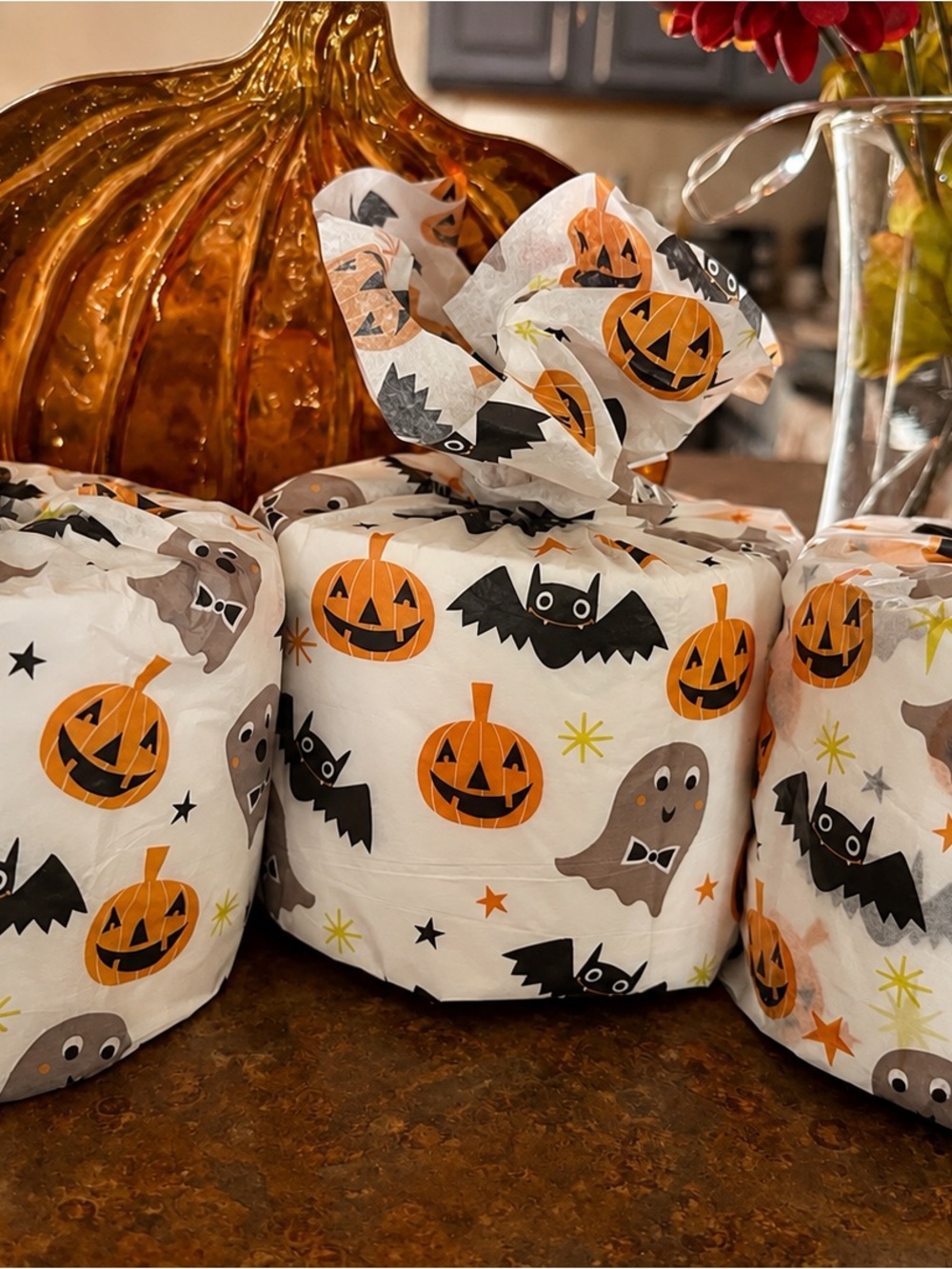 Halloween Printed Wrapped toilet paper - Orange Pumpkin & Black Bat 6 rolls